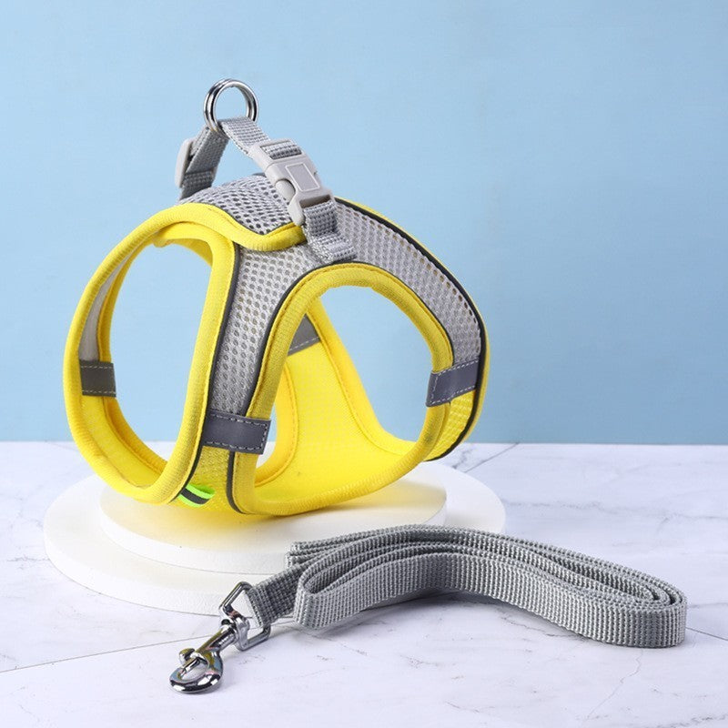 HKM-149971 Cat Harness and Leash Set with Adjustable Pulling Rope - Available in Yellow, Green, and Pink