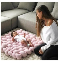 HKM-149971 Hand-Woven Anti-Slip Climbing Mat for Kids Room Decoration - Light Gray Pink, 85x70cm