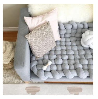 HKM-149971 Hand-Woven Anti-Slip Climbing Mat for Kids Room Decoration - Light Gray Pink, 85x70cm