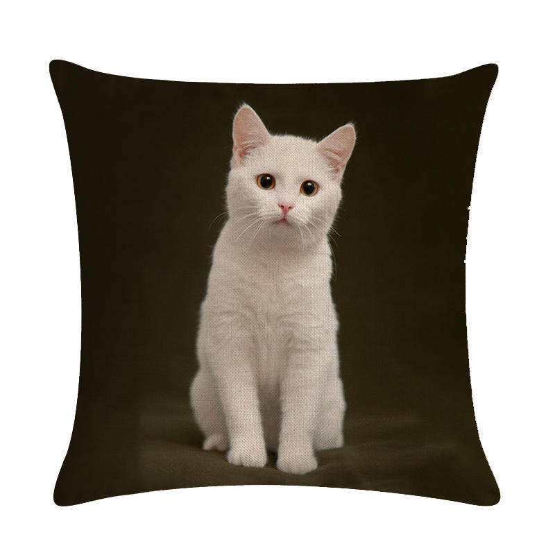 HKM-150099 Cute Kitten Linen Cushion Cover - Modern Simplicity, 45x45cm