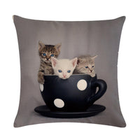 HKM-150099 Cute Kitten Linen Cushion Cover - Modern Simplicity, 45x45cm