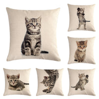 HKM-150099 Cute Kitten Linen Cushion Cover - Modern Simplicity, 45x45cm