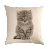 HKM-150099 Cute Kitten Linen Cushion Cover - Modern Simplicity, 45x45cm