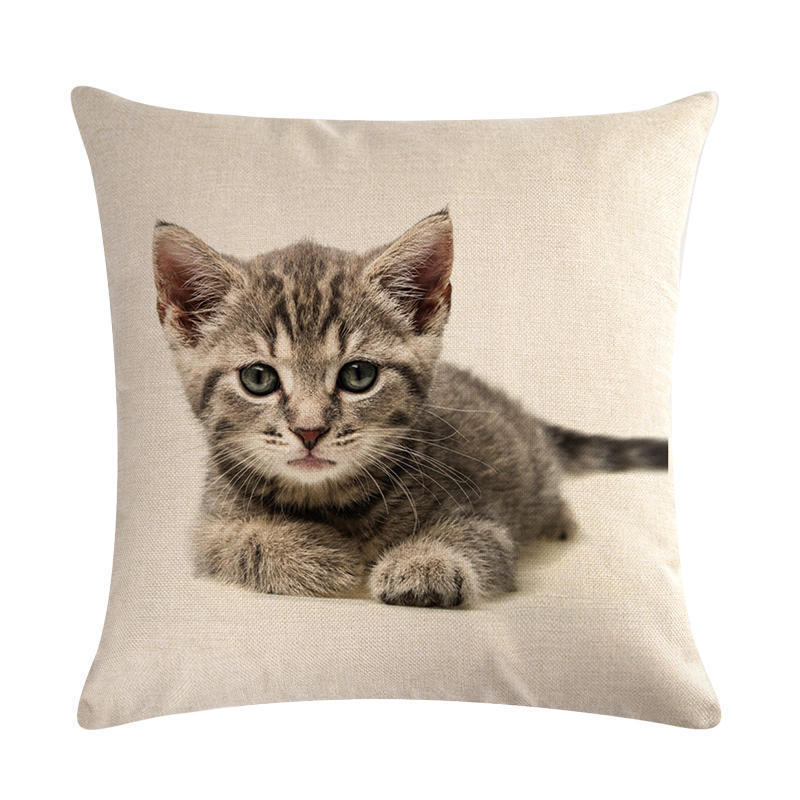 HKM-150099 Cute Kitten Linen Cushion Cover - Modern Simplicity, 45x45cm