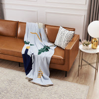 HKM-150291 Pure Cotton Geometric Pattern Blanket for Sofa in Light Blue and Beige - Large, 120cm x 170cm