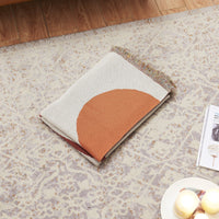 HKM-150291 Pure Cotton Geometric Pattern Blanket for Sofa in Light Blue and Beige - Large, 120cm x 170cm