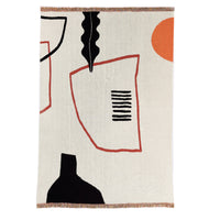 HKM-150291 Pure Cotton Geometric Pattern Blanket for Sofa in Light Blue and Beige - Large, 120cm x 170cm