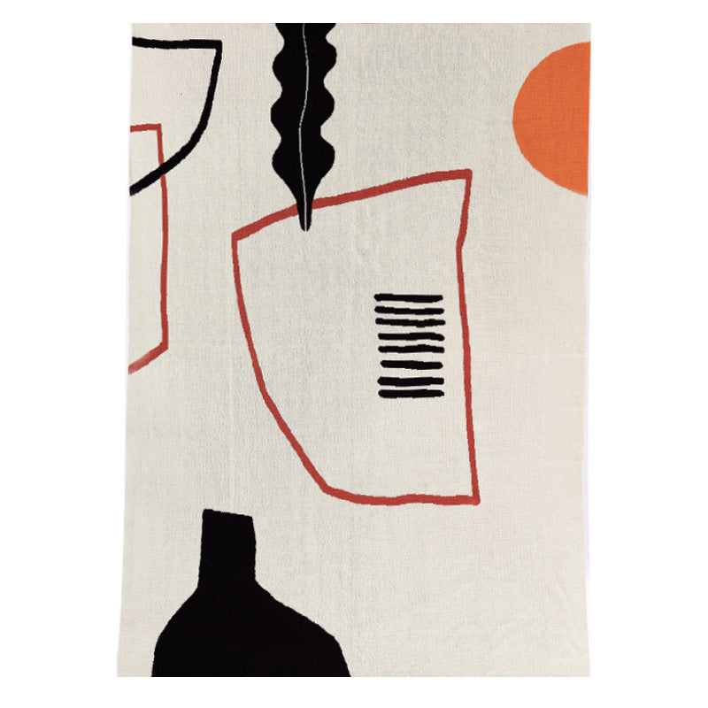 HKM-150291 Pure Cotton Geometric Pattern Blanket for Sofa in Light Blue and Beige - Large, 120cm x 170cm