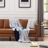 HKM-150291 Pure Cotton Geometric Pattern Blanket for Sofa in Light Blue and Beige - Large, 120cm x 170cm