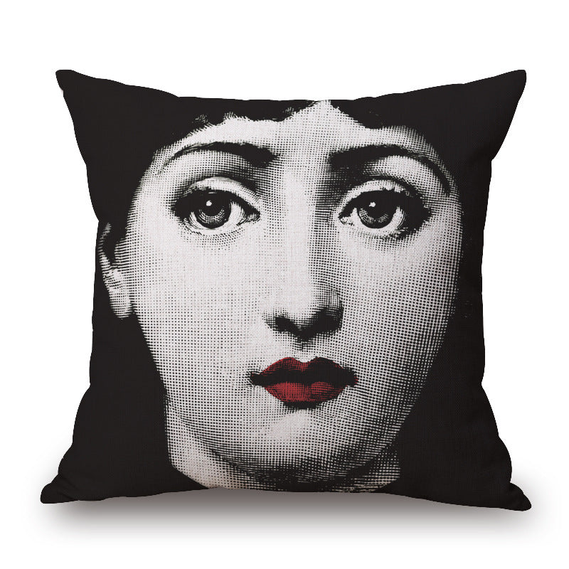 HKM-150675 Retro Black Beauty Cotton Linen Character Pillowcase for Sofa Decor