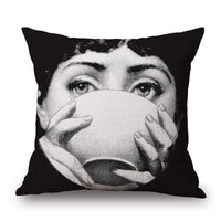 HKM-150675 Retro Black Beauty Cotton Linen Character Pillowcase for Sofa Decor