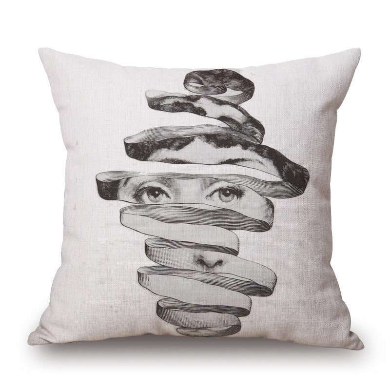 HKM-150675 Retro Black Beauty Cotton Linen Character Pillowcase for Sofa Decor