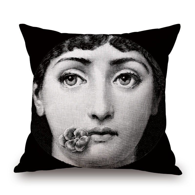 HKM-150675 Retro Black Beauty Cotton Linen Character Pillowcase for Sofa Decor