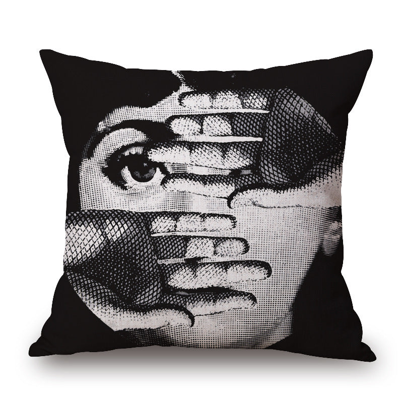 HKM-150675 Retro Black Beauty Cotton Linen Character Pillowcase for Sofa Decor