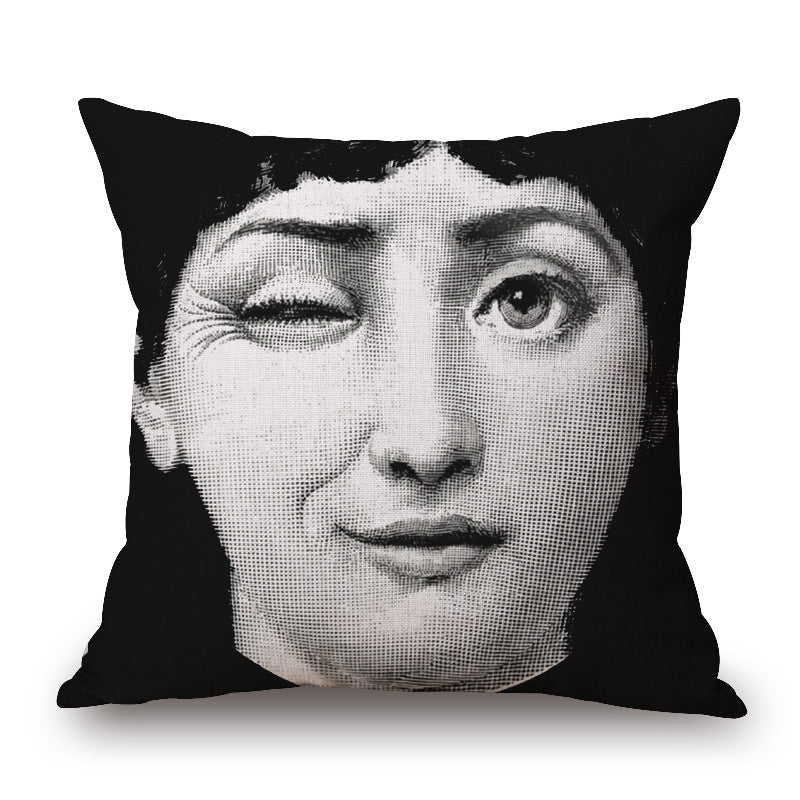 HKM-150675 Retro Black Beauty Cotton Linen Character Pillowcase for Sofa Decor