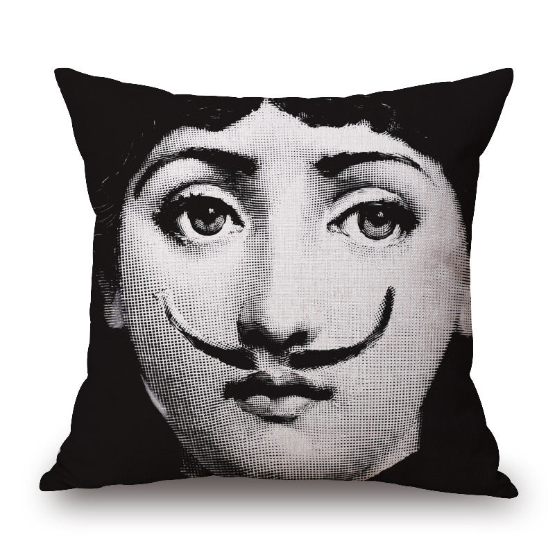 HKM-150675 Retro Black Beauty Cotton Linen Character Pillowcase for Sofa Decor