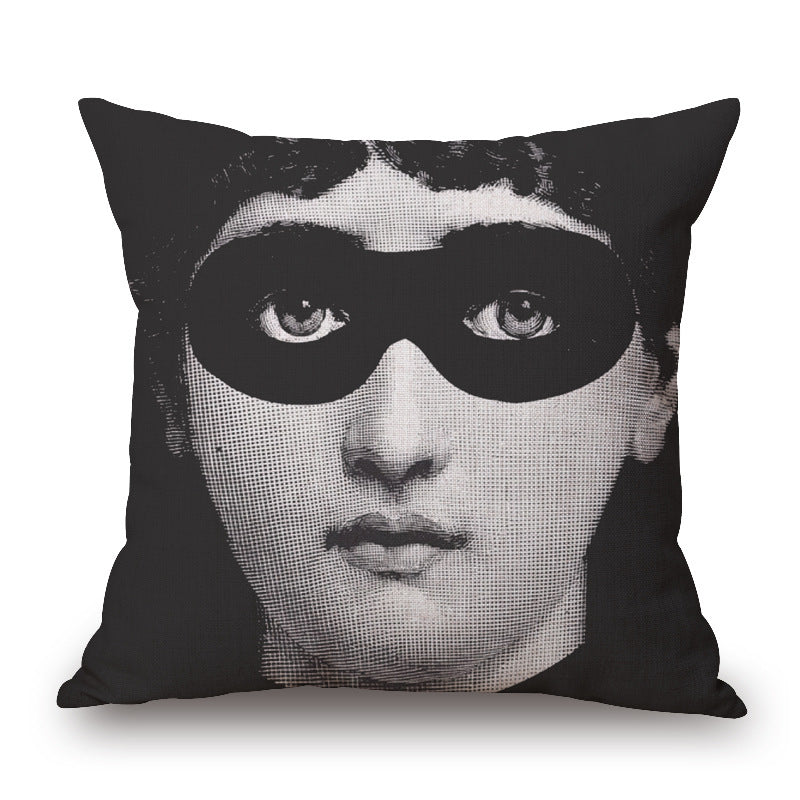 HKM-150675 Retro Black Beauty Cotton Linen Character Pillowcase for Sofa Decor