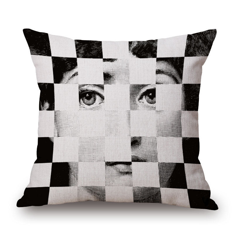 HKM-150675 Retro Black Beauty Cotton Linen Character Pillowcase for Sofa Decor