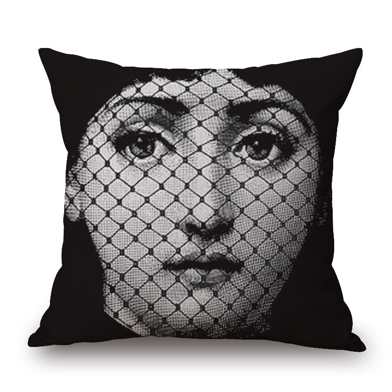 HKM-150675 Retro Black Beauty Cotton Linen Character Pillowcase for Sofa Decor