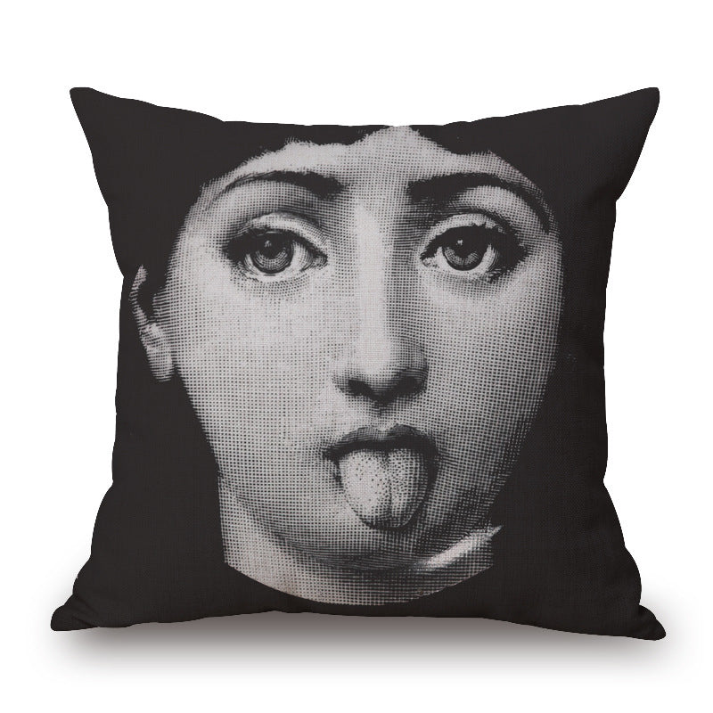 HKM-150675 Retro Black Beauty Cotton Linen Character Pillowcase for Sofa Decor