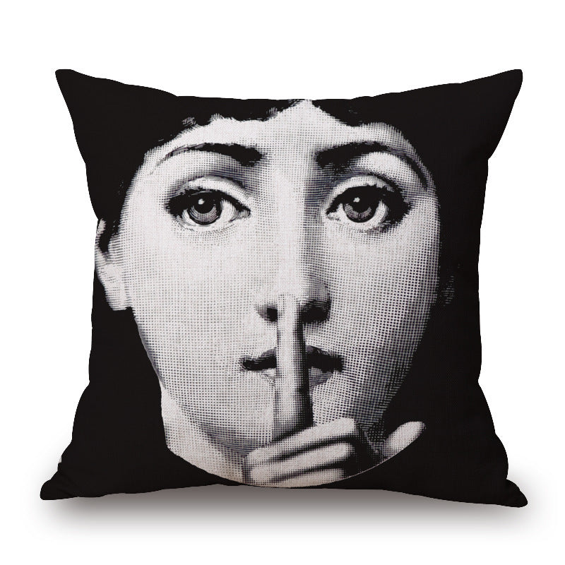 HKM-150675 Retro Black Beauty Cotton Linen Character Pillowcase for Sofa Decor