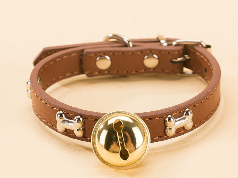 HKM-150995 Pet Claw Print Bone Collar with Alloy Bell - Available in Red, Black, Pink, and Brown