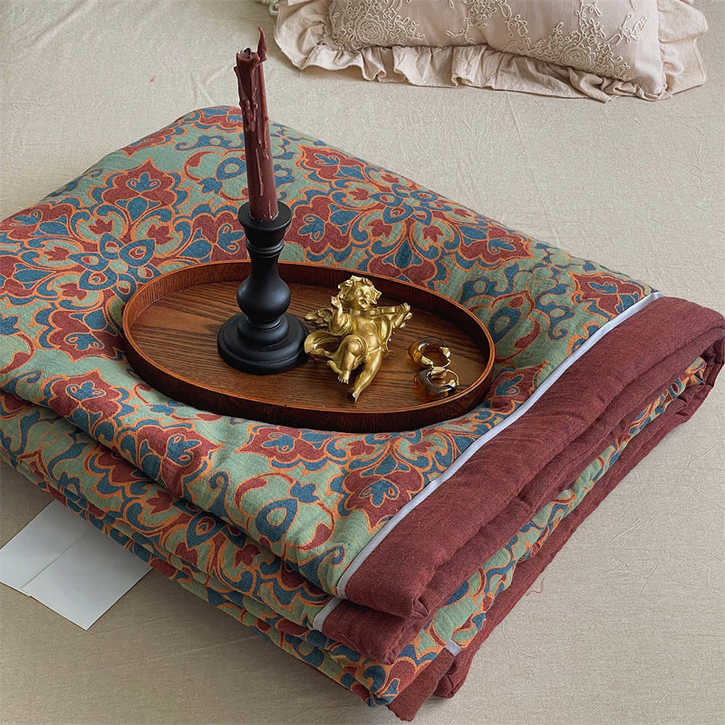 HKM-151123 Double-Layer Cotton Jacquard Summer Blanket - 200x230 cm, Soft Soybean Fiber Blend