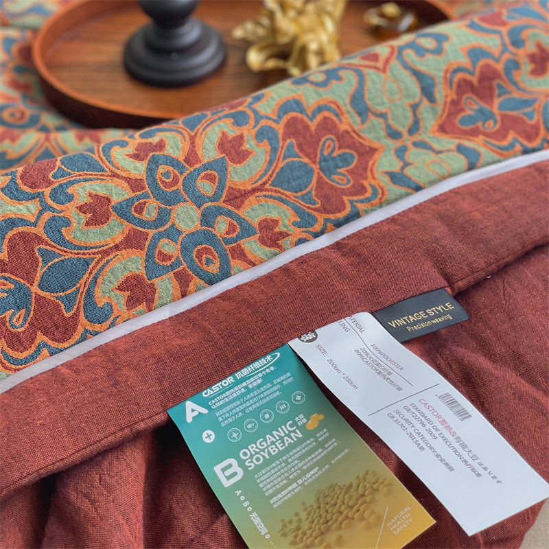 HKM-151123 Double-Layer Cotton Jacquard Summer Blanket - 200x230 cm, Soft Soybean Fiber Blend