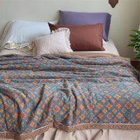 HKM-151123 Double-Layer Cotton Jacquard Summer Blanket - 200x230 cm, Soft Soybean Fiber Blend