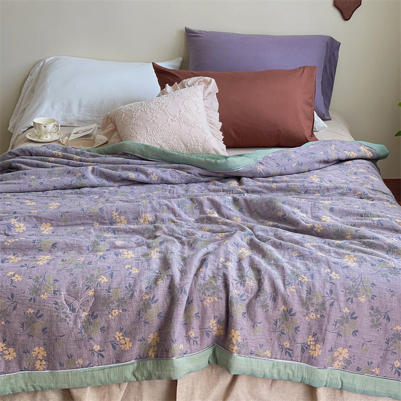 HKM-151123 Double-Layer Cotton Jacquard Summer Blanket - 200x230 cm, Soft Soybean Fiber Blend
