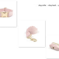 HKM-151123 Pink Velvet Bow Knot Dog Collar and Leash Set with Gold Buckle and Butterfly Design