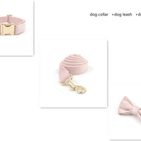HKM-151123 Pink Velvet Bow Knot Dog Collar and Leash Set with Gold Buckle and Butterfly Design