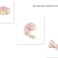 HKM-151123 Pink Velvet Bow Knot Dog Collar and Leash Set with Gold Buckle and Butterfly Design