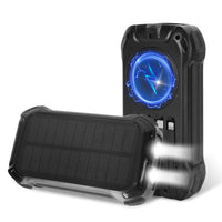 HKM-151315 Portable Solar Power Bank 49800mAh with PD Fast Charging, Built-in Cables, Wireless Charging, LED Flashlight for Outdoor Use