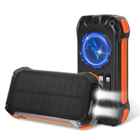 HKM-151315 Portable Solar Power Bank 49800mAh with PD Fast Charging, Built-in Cables, Wireless Charging, LED Flashlight for Outdoor Use