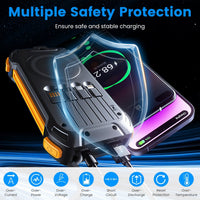 HKM-151315 Portable Solar Power Bank 49800mAh with PD Fast Charging, Built-in Cables, Wireless Charging, LED Flashlight for Outdoor Use