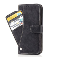 HKM-151379 Apple iPhone 13 Flip Card Holder Wallet Case in Black, Blue, and Purple - Handmade TPU and Leather Design