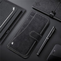 HKM-151379 Apple iPhone 13 Flip Card Holder Wallet Case in Black, Blue, and Purple - Handmade TPU and Leather Design