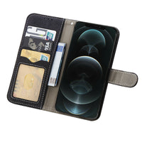 HKM-151379 Apple iPhone 13 Flip Card Holder Wallet Case in Black, Blue, and Purple - Handmade TPU and Leather Design