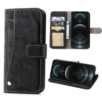 HKM-151379 Apple iPhone 13 Flip Card Holder Wallet Case in Black, Blue, and Purple - Handmade TPU and Leather Design