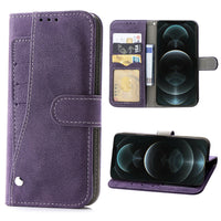 HKM-151379 Apple iPhone 13 Flip Card Holder Wallet Case in Black, Blue, and Purple - Handmade TPU and Leather Design