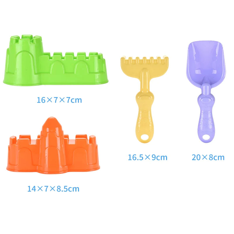 KTX-151379 Creative Sand Beach Toy Set for Kids - 5pcs ABS Plastic Truck, Car, and Castle Molds