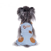 HKM-151763 Denim Suspender Pants for Small Dogs - Versatile Pet Clothing in Blue