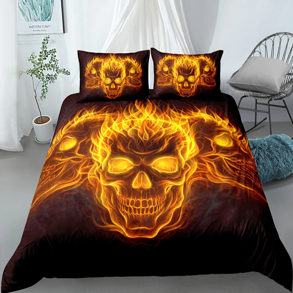 KTX-152083 Gothic Skull Print Down Quilt Cover Set for Bedding in Multiple Sizes