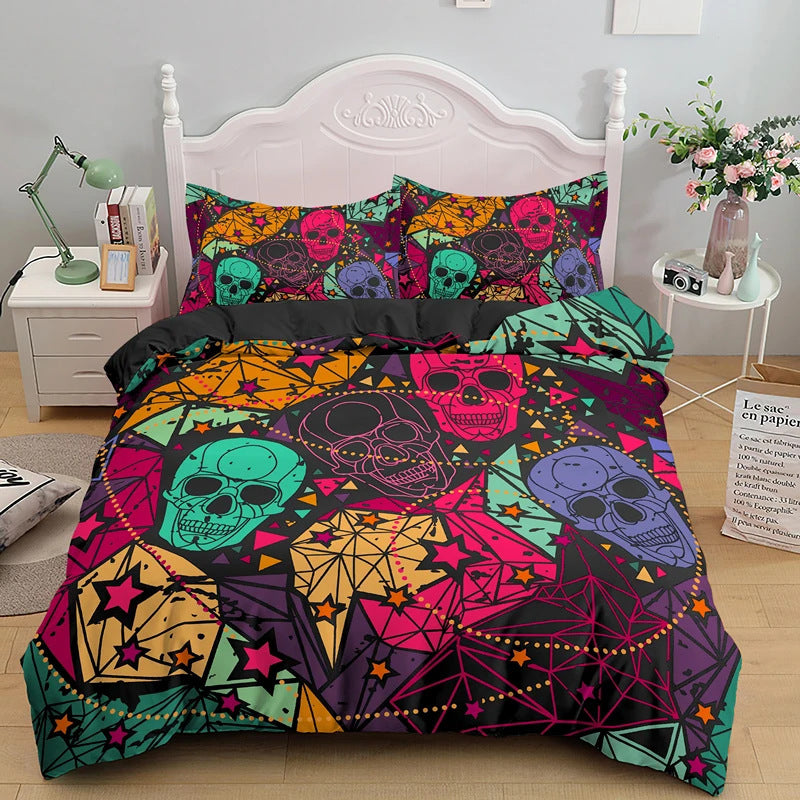 KTX-152083 Gothic Skull Print Down Quilt Cover Set for Bedding in Multiple Sizes