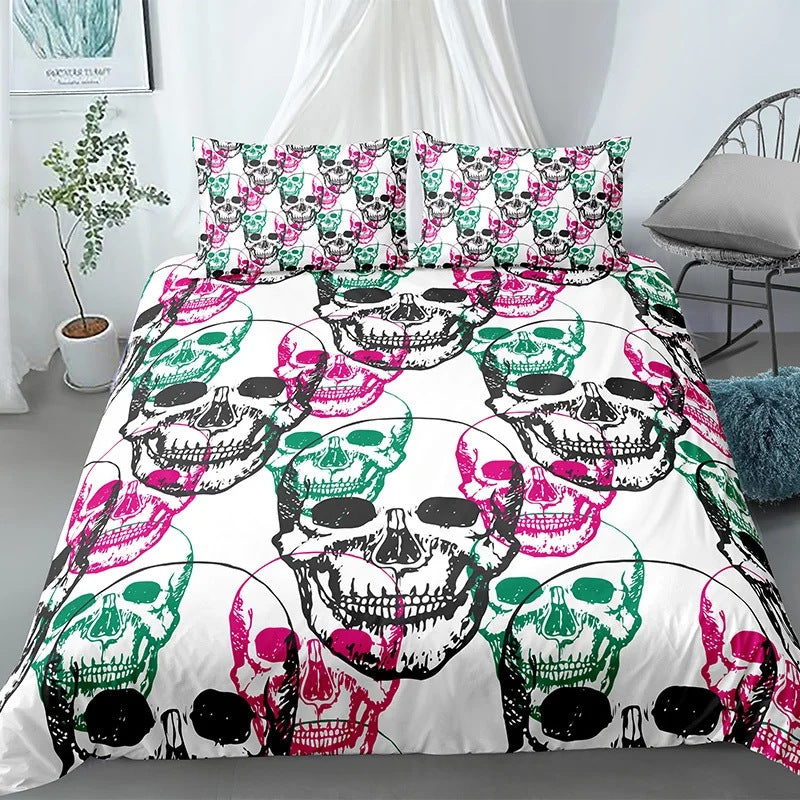 KTX-152083 Gothic Skull Print Down Quilt Cover Set for Bedding in Multiple Sizes