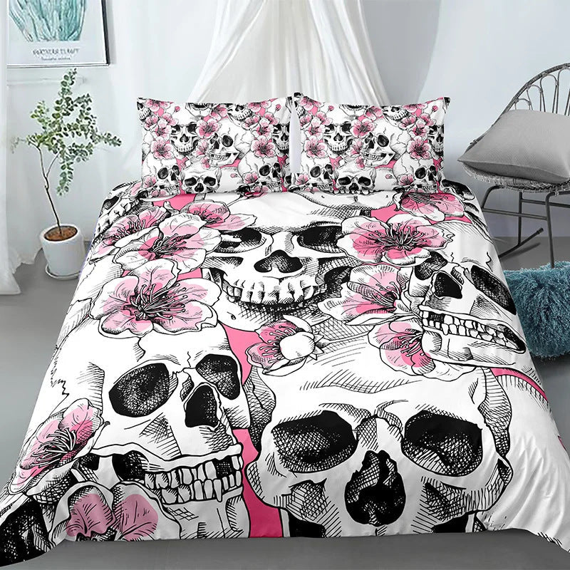 KTX-152083 Gothic Skull Print Down Quilt Cover Set for Bedding in Multiple Sizes
