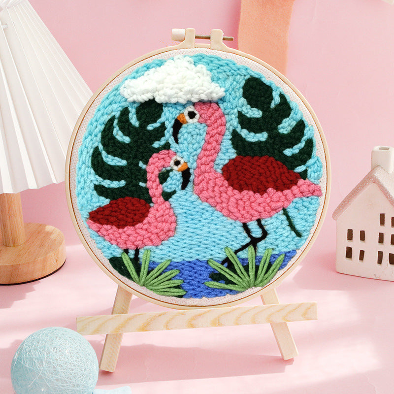 KTX-152275 Cartoon Flamingo Paradise Handmade Embroidery Material Package