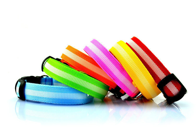 HKM-152275 LED Luminous Pet Collar with 2.5cm Stripe in 6 Colors and 3 Sizes, Battery & USB Options