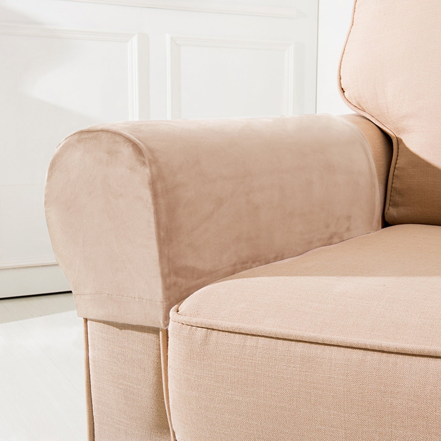 HKM-152339 Silver Fox Velvet Sofa Hand Rail Protective Cover Set - Elastic Full-Cover in Solid Colors
